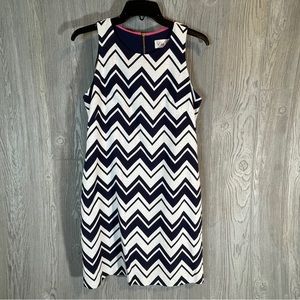 Eliza J Blue Chevron Printed Sheath White Exposed Zip Cocktail Dress Size 4